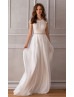 Cap Sleeve Ivory Lace Chiffon Boho Wedding Dress